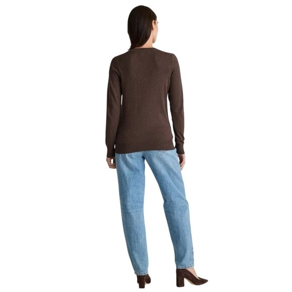 Quince Lightweight Cotton Cashmere V Neck Sweater Mocha Heather Size M - Picture 4 of 10